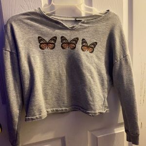 Sheehan butterfly gray crop top sweatshirt